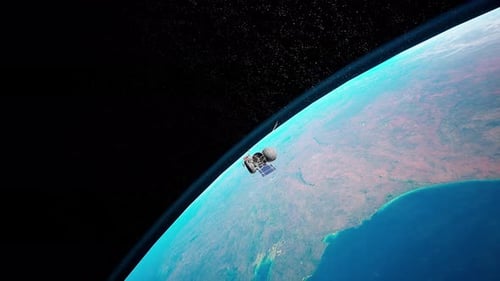 Un satellite orbite autour de la planète tout en capturant des données depuis l'espace