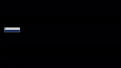 Headline Collection: A small blue and grey rectangle logo element appearing on a black screen from t
