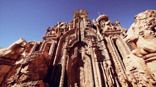 Ornate Temple Wall Adorned with Statues