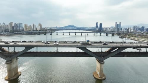 Aerial View of Ttukseom in Seoul, South Korea, Han river