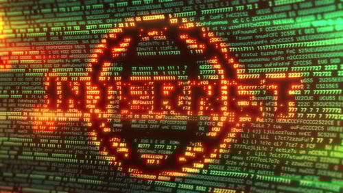 The Word Internet Emerging From Green and Orange Computer Code