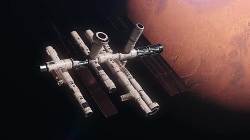 the world's first space station orbiting mars. the concept of near-future space technology