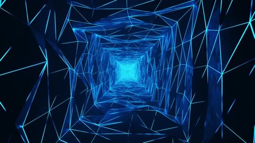 Tunnel with blue lines and triangles. Loop animation