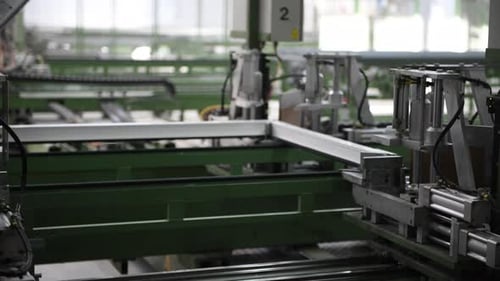 Process of putting together window pieces into one by using factory machine