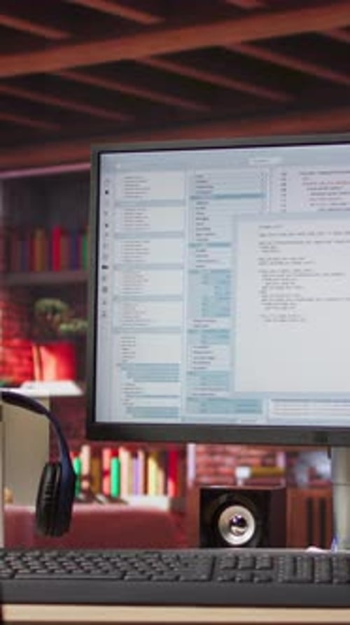 Vertical Video Programming Code on PC Display Used for Developing Software Programs