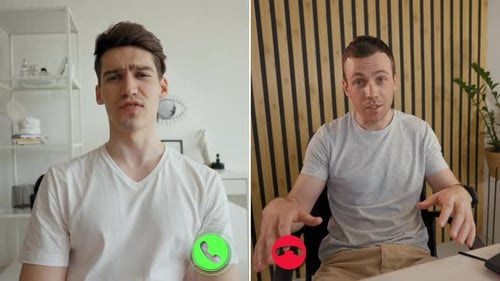 Two Young Adults Having an Online Meeting