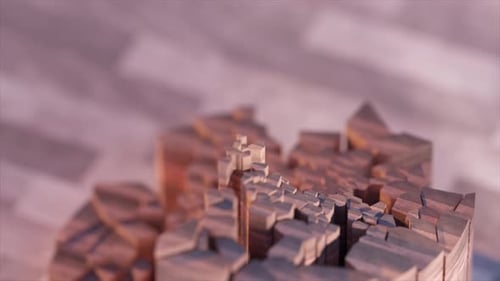 Complex Wooden Structure Slowly Rotates Its Geometric Shapes Constantly Shifting and Evolving on a