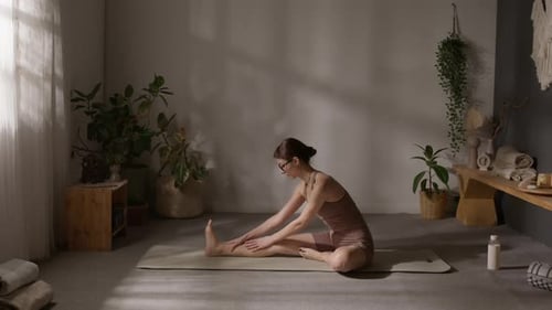 Yoga-Praktizierende macht zu Hause sitzende Beinbeugungen