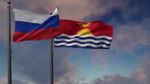 Russia and Kiribati National Flags Waving Side by Side