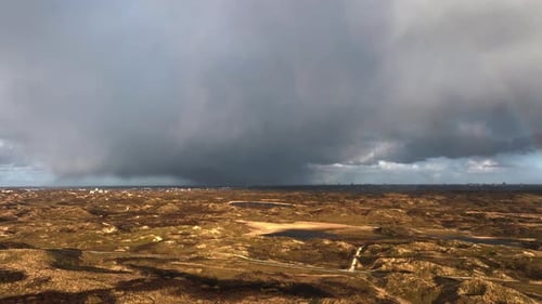 Huge Storm Brewing, Dunes of Wassenaar, Netherlands, Aerial Wide Shot