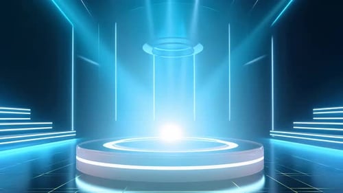 Futuristic Blue Neon Stage Podium Display