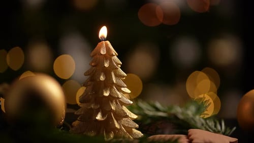 Golden Christmas Tree Candle with Warm Festive Lights