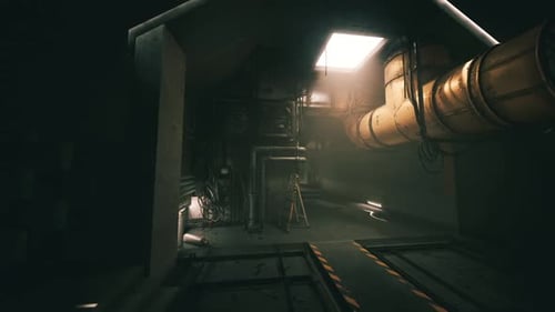 Dark Industrial Sci-Fi Bunker Interior 3D Animation