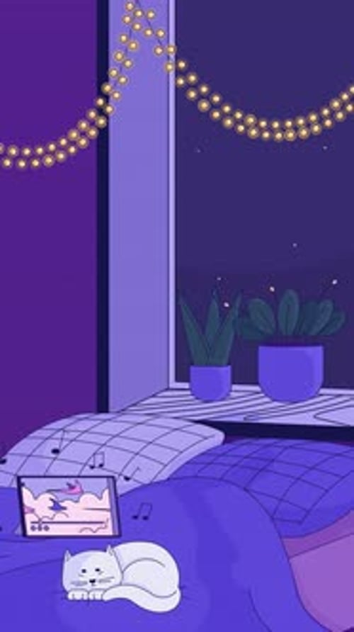 Cozy catnap with lofi tunes vertical animation background
