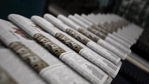 Newspapers Printing and Moving on Production Line