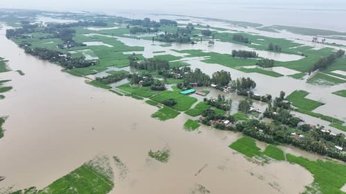 Aerial view of flooded fields, Bangladesh.