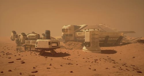 Futuristic Base on Red Planet Panning Establishing Shot