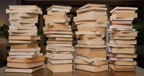 Books Stacks Build Stop Motion Loop in Study Wide