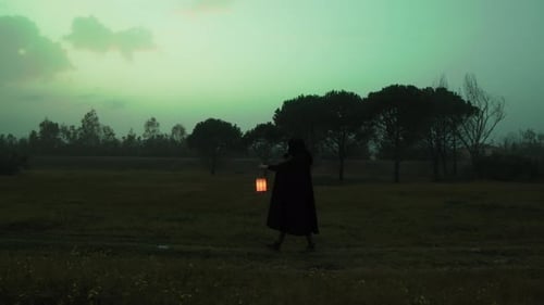In the Silence of a Countryside A Man Walks Through The Frightening Darkness