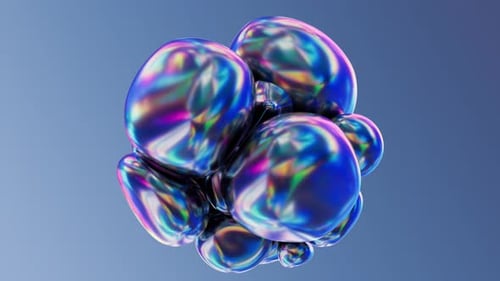 Iridescent Holographic Orb Cluster on Blue Gradient with Alpha Channel
