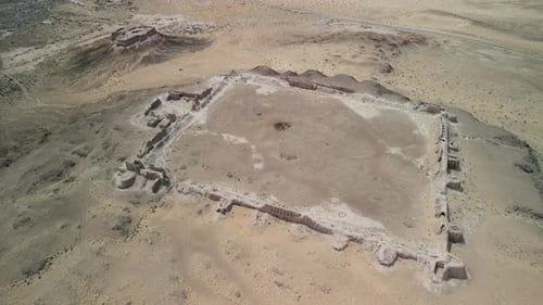 Topdown View of Rectangular Fortress Walls in the Desert Sands