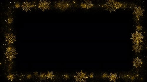 Golden Sparkling Snowflakes Decorative Frame with Glitter Overlay