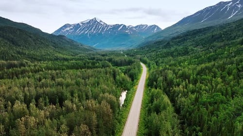 Alaska stunning wilderness view. Alaska lush green forests rise to majestic mountains