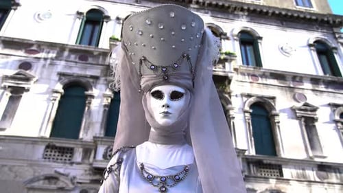 Woman in Costume and Mask Posing at Carnival