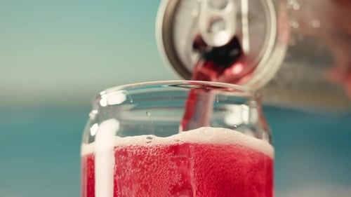 Opening Soda or Beer Can Macro Close Up of Can Pull Tab Opening Watering Refreshment Hand Open