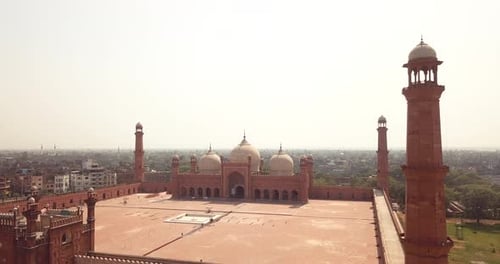 Badshahi Mosque main courtyard with the Minarets