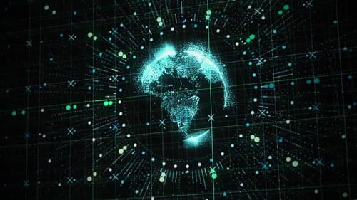 Futuristic Glowing Digital Earth Grid Animation