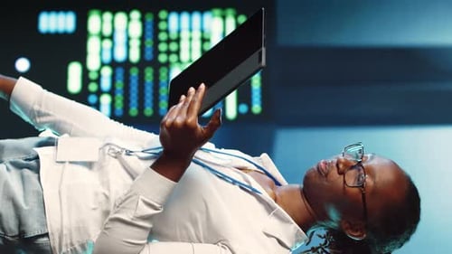 Vertical Video Specialist Strolling Through Data Center