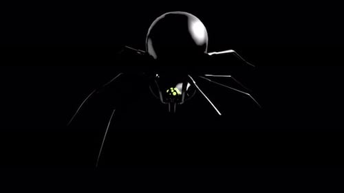 Dunkle gruselige 3D-Spinne mit leuchtend grünen Augen