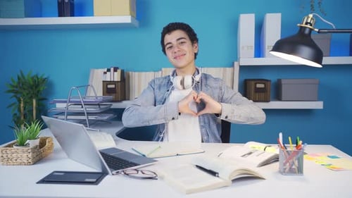 Teen Studying At Desk Smiling At Camera