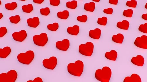 Seamless Loop of Bouncing Red Hearts on Pink Background