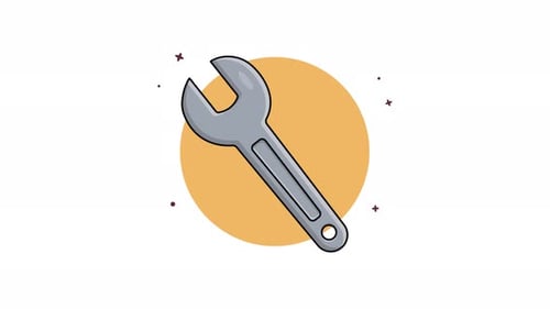 Animated Flat Design Wrench Icon for Settings and Tools