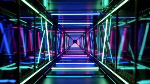 Futuristic Neon Light Tunnel Abstract Background