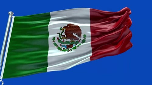 Realistic Flag of Mexico Waving Loop on Blue Screen