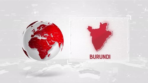 Burundi 4K Tech Map neben dem Globus auf weißem Hintergrund
