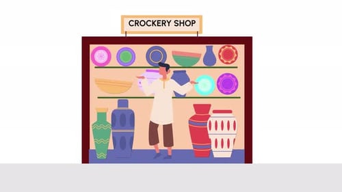 Man Arabian Shop Selling Crockery Animation