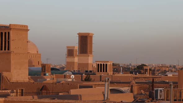 A Panoramic View of the Rooftops of the Old City of Yazd Iran at Sunset ...