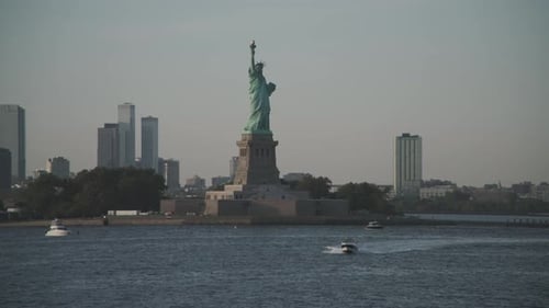 Slow motion shot of the Statue of Liberty