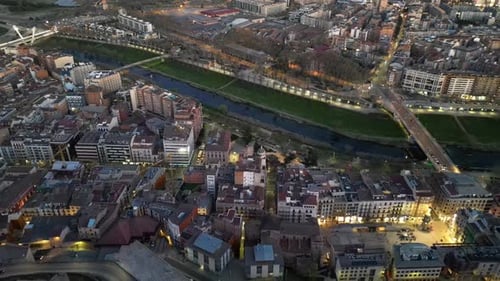 Aerial view of a Gothic-Romanesque cathedral in Lleida, an ancient city in Spain