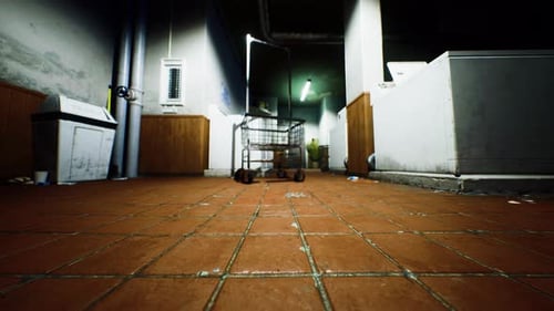 Abandoned Grungy Laundry Room 3D Animation Loop