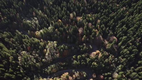 Aerial view of a spectacular mountain road, in Romania