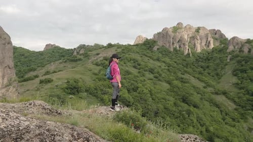 Hiker Stand On Viewpoint Enjoy Greenery