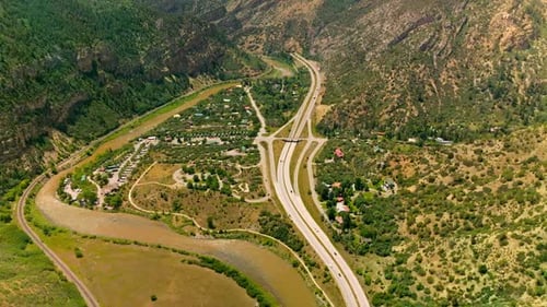 Delightful scenery of resort town in the mountains. Beautiful town locating between the river