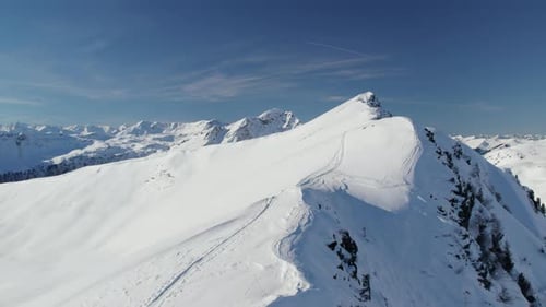 Drone Flying Over Top Ski Touring Routes Near Saalbach Hinterglemm In Austria. Aerial Drone Shot