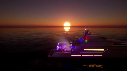 Luxury Yacht Party with Neon Lights at Sunset