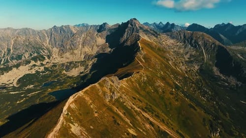 Flight over incredible epic mountain landscape.